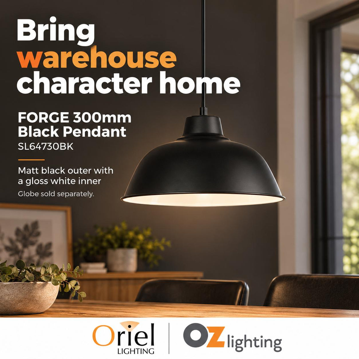 Oriel FORGE Pendant - 1 Light Retro Industrial-Oriel Lighting-Ozlighting.com.au