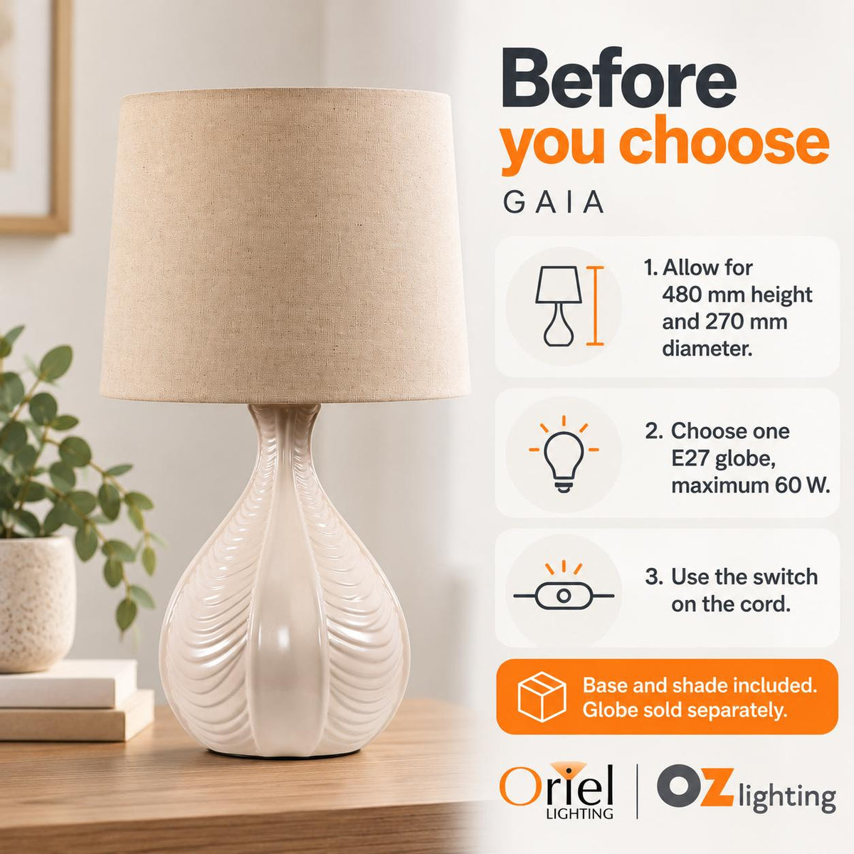 Oriel GAIA Table Lamp - Textured Ceramic-Oriel Lighting-Ozlighting.com.au