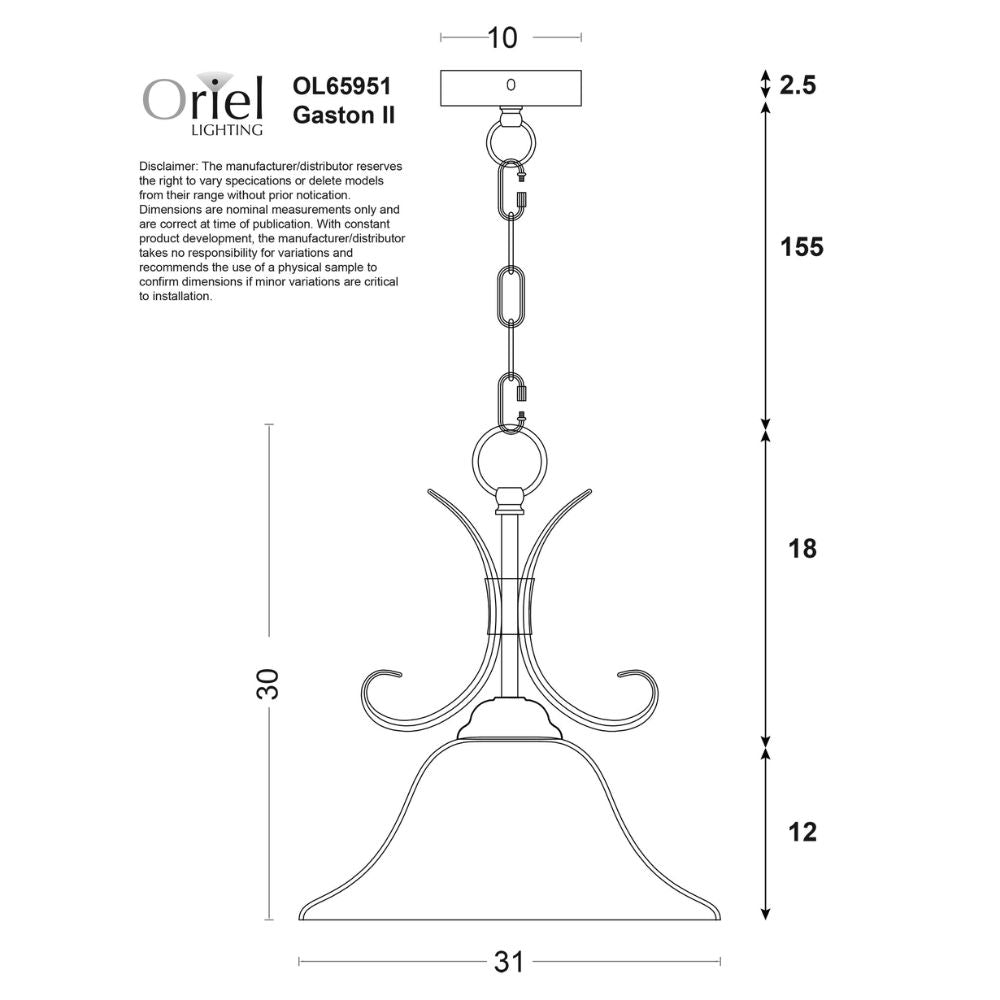 Oriel GASTON II Pendant - 1 Light-Oriel Lighting-Ozlighting.com.au