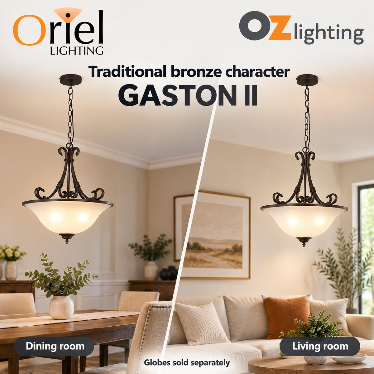 Oriel GASTON II Pendant - 3 Light Traditional-Oriel Lighting-Ozlighting.com.au