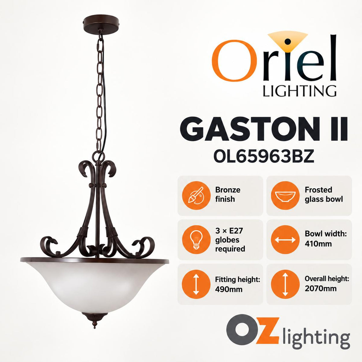 Oriel GASTON II Pendant - 3 Light Traditional-Oriel Lighting-Ozlighting.com.au