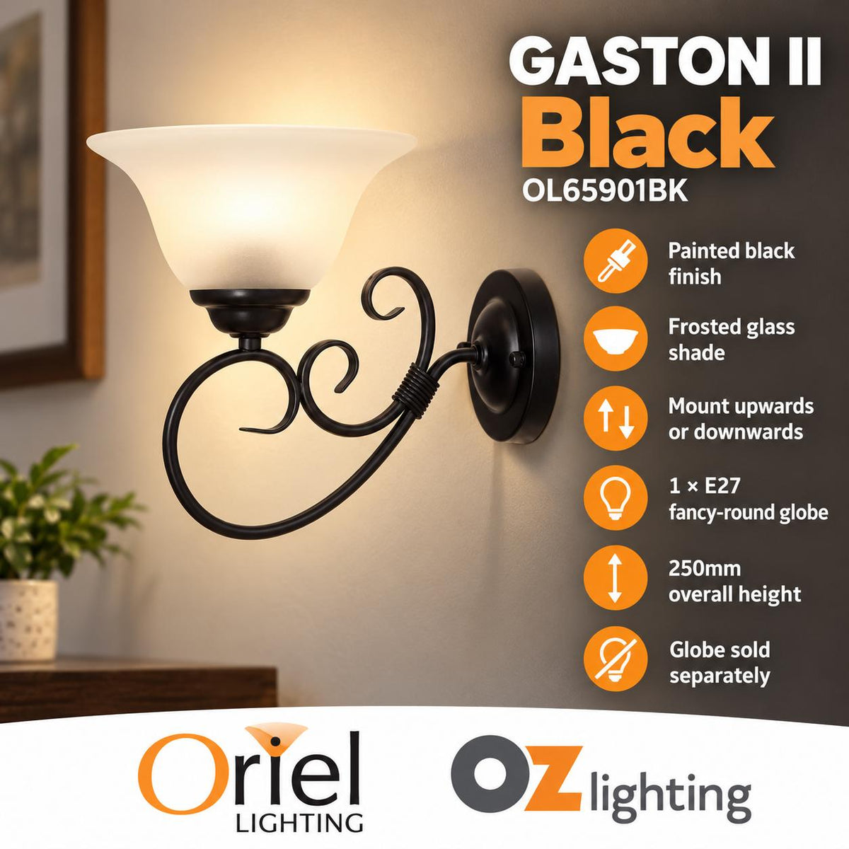 Oriel GASTON II Wall Light - Max. 60W, Traditional-Oriel Lighting-Ozlighting.com.au