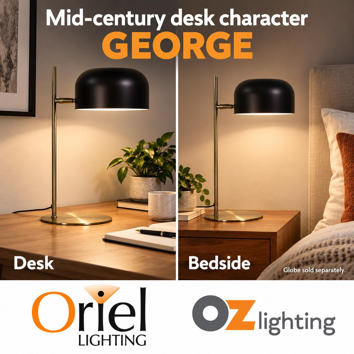 Oriel GEORGE Desk Lamp - Metal Mid-Century-Oriel Lighting-Ozlighting.com.au