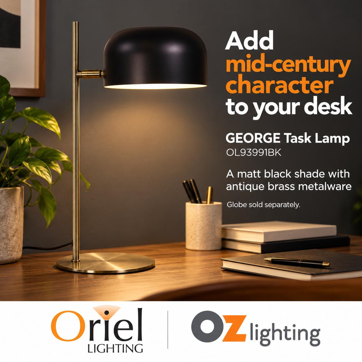 Oriel GEORGE Desk Lamp - Metal Mid-Century-Oriel Lighting-Ozlighting.com.au