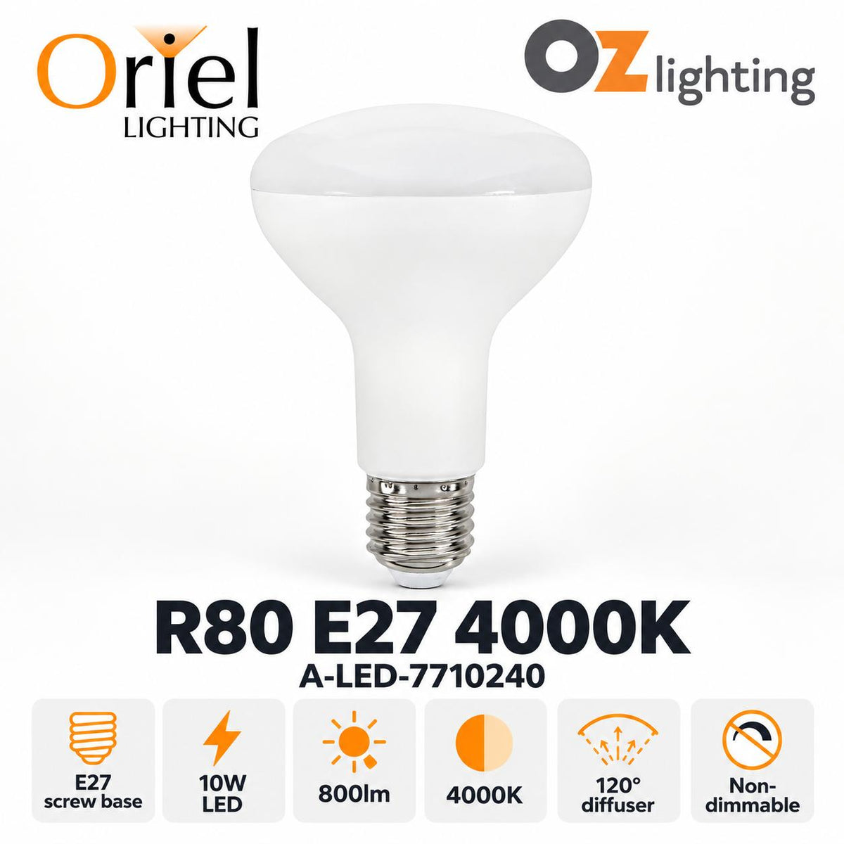 Oriel GLOBE-R80 LED Globe - 10W, R80 Reflector, 4000K, E27-Oriel Lighting-Ozlighting.com.au