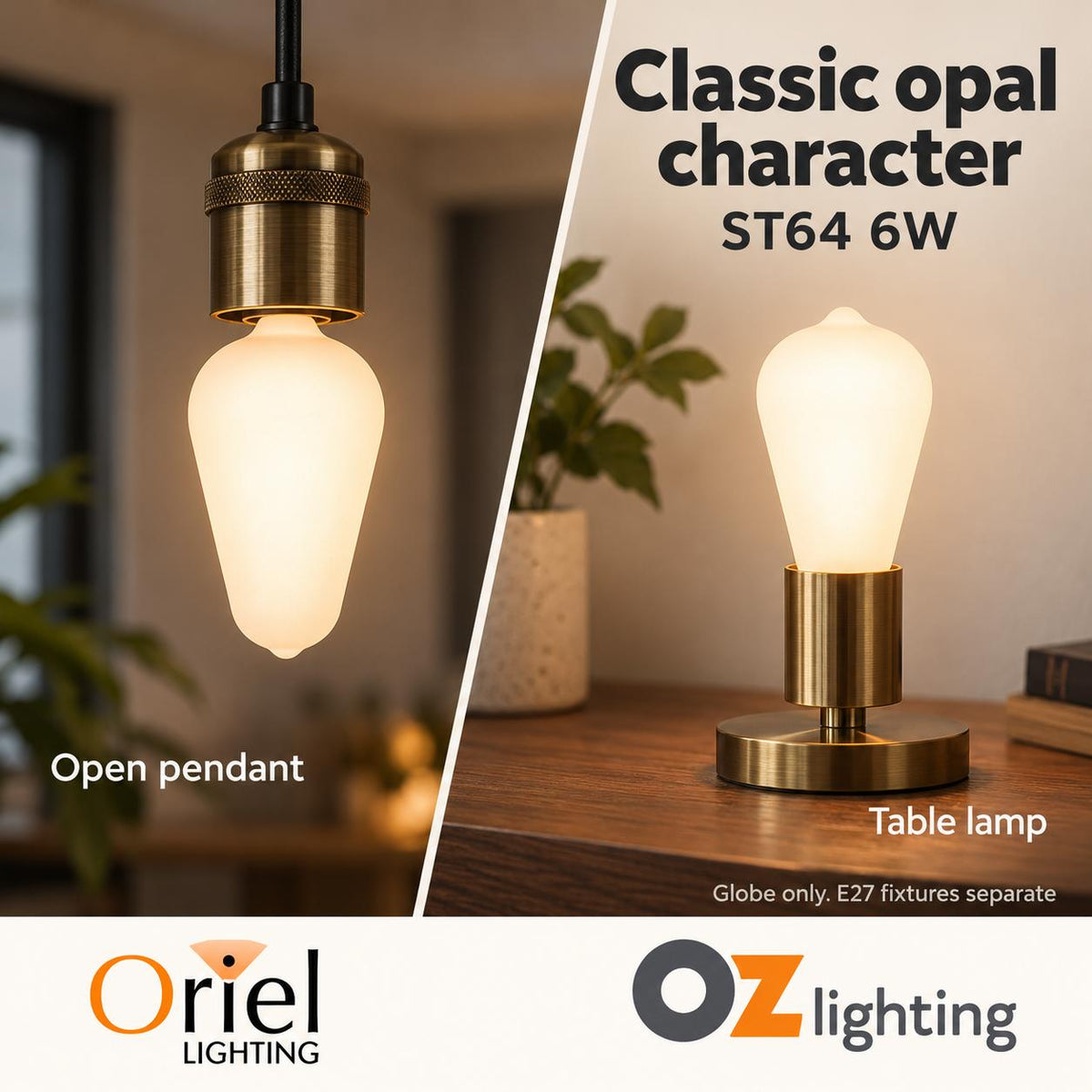 Oriel GLOBE-ST64-OPAL LED Globe - 6W, Dimmable Pear ST64 Shape Filament Opal Matt, 2700K, E27-Oriel Lighting-Ozlighting.com.au