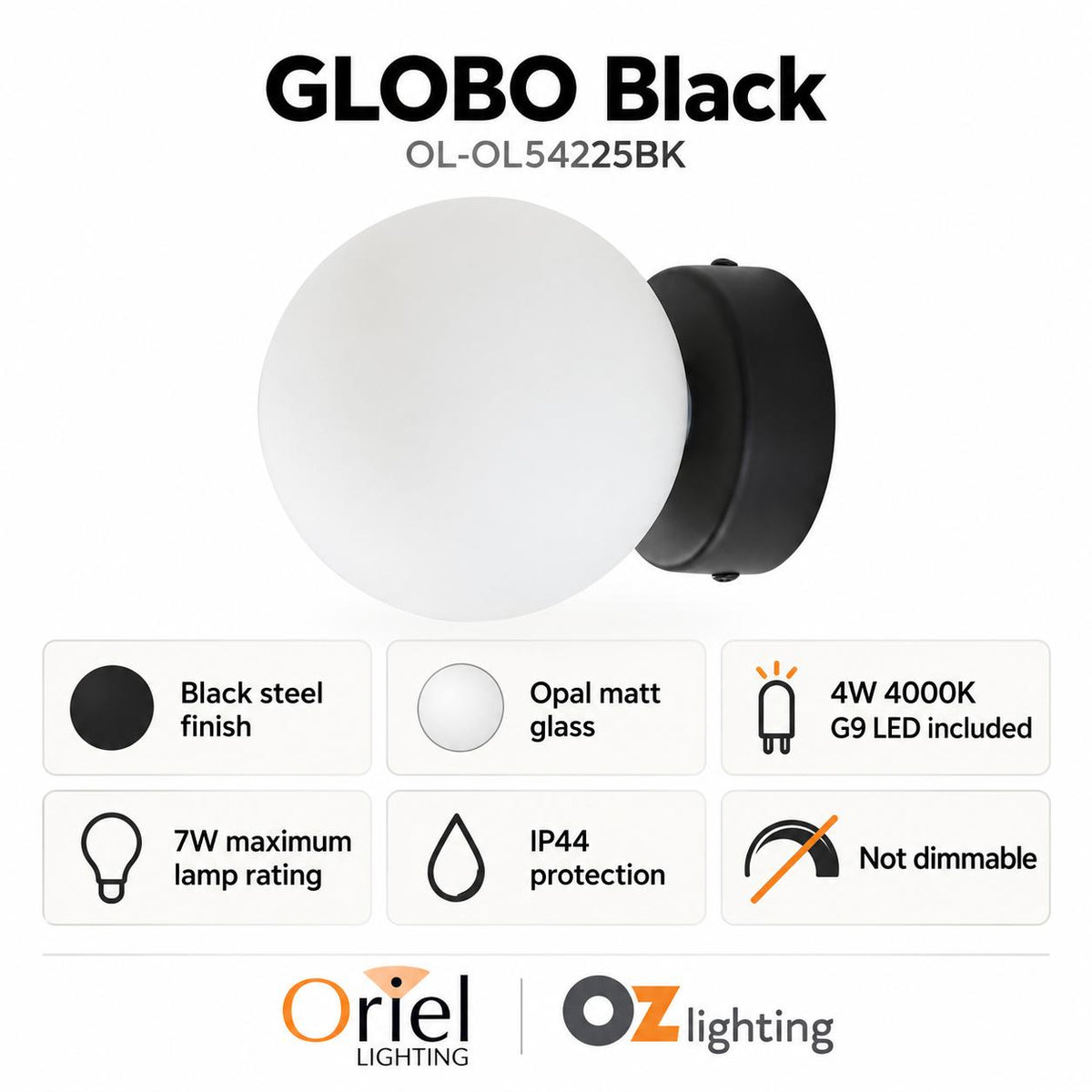 Oriel GLOBO Vanity Wall Light - 7W-Oriel Lighting-Ozlighting.com.au