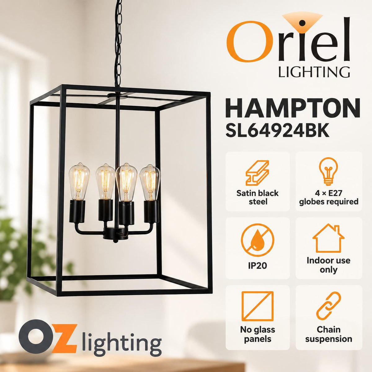 Oriel HAMPTON Pendant - 4 Light-Oriel Lighting-Ozlighting.com.au