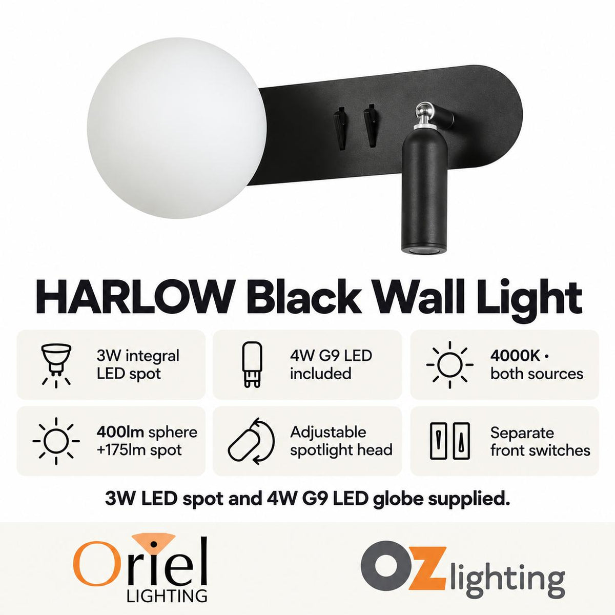 Oriel HARLOW Wall Light - 3W-Oriel Lighting-Ozlighting.com.au