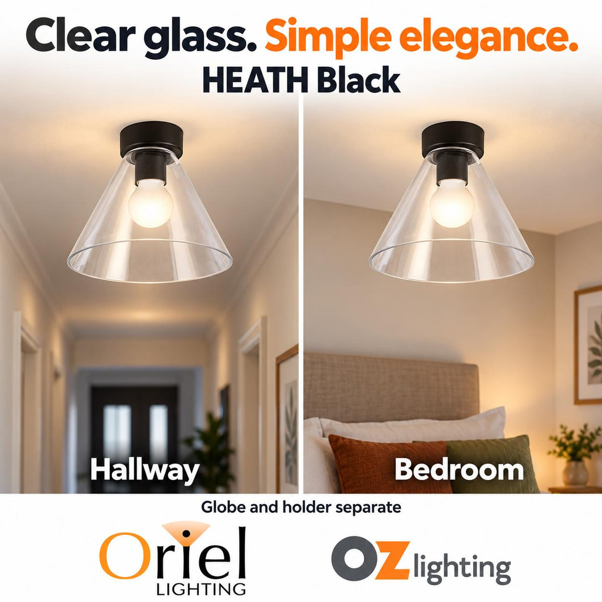 Oriel HEATH DIY Batten-Fix Ceiling Shade - Clear Glass, Fits Existing B22 Holder-Oriel Lighting-Ozlighting.com.au