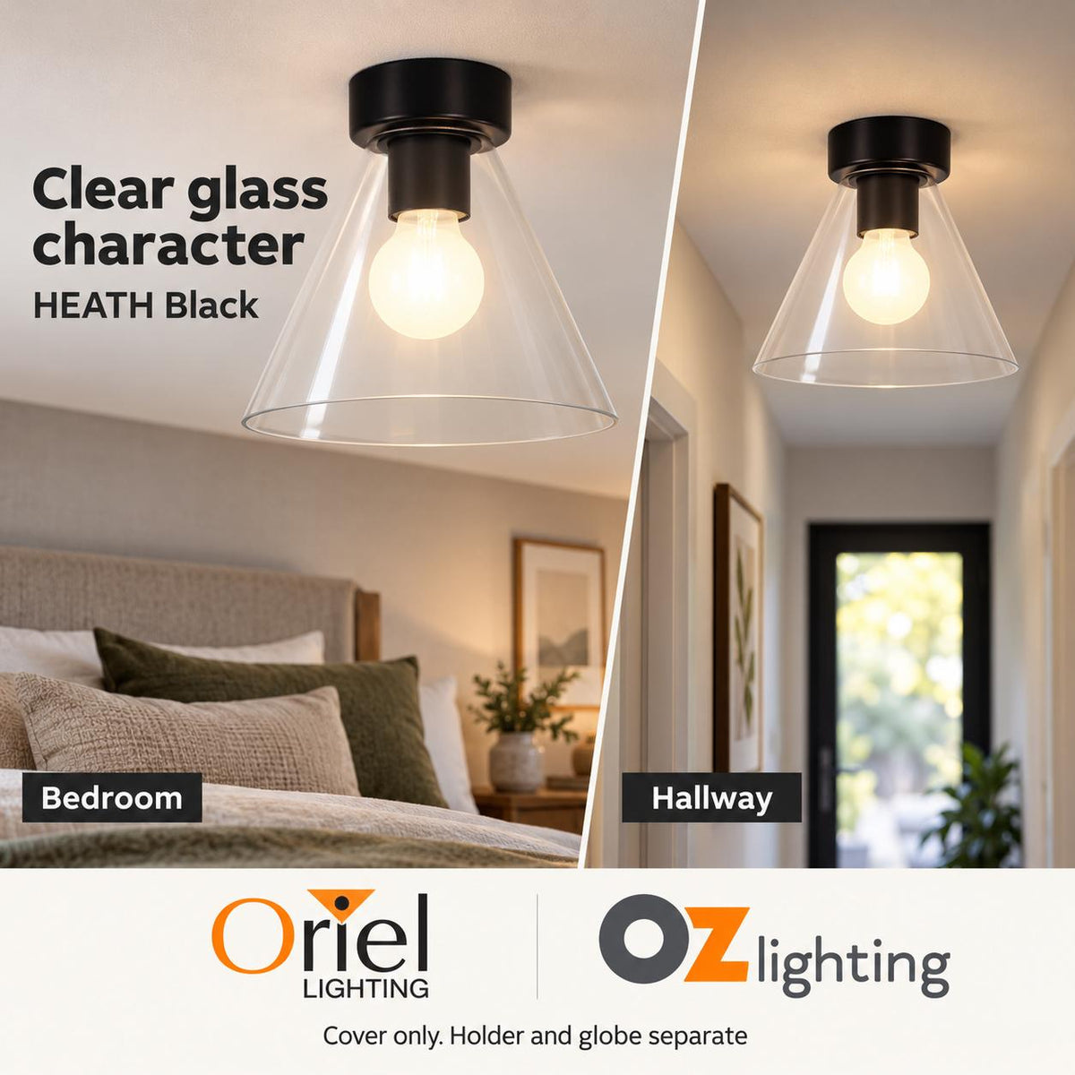 Oriel HEATH DIY Ceiling Light - Clear Glass Fit-Oriel Lighting-Ozlighting.com.au
