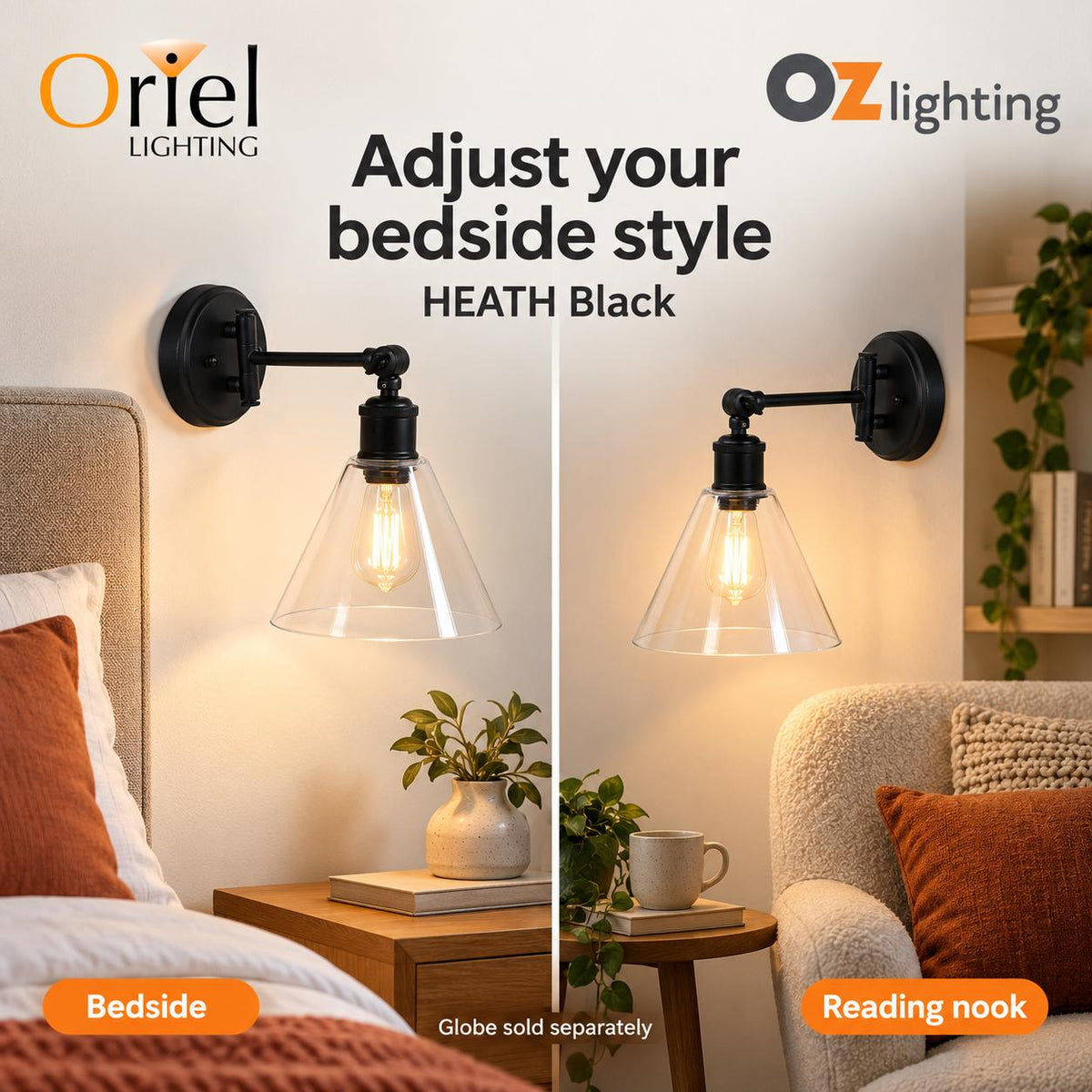 Oriel HEATH Wall Light - Swing Arm Clear Glass-Oriel Lighting-Ozlighting.com.au