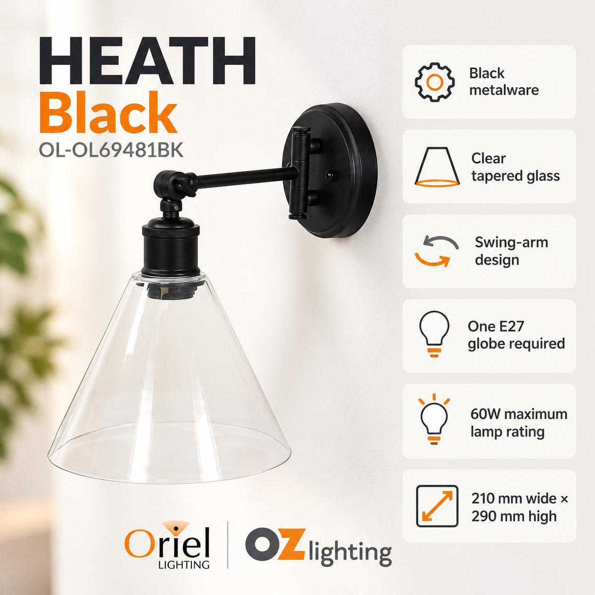 Oriel HEATH Wall Light - Swing Arm-Oriel Lighting-Ozlighting.com.au