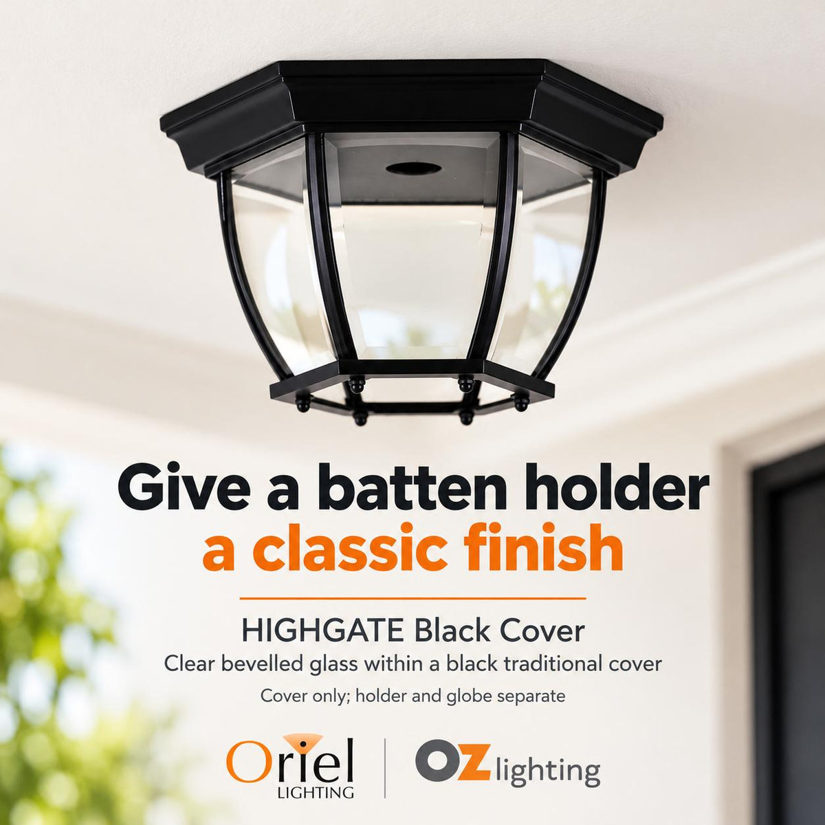 Oriel HIGHGATE DIY Batten Fix - Holder Cover Traditional Under Eave Outdoor Ceiling Light Shade Only-Oriel Lighting-Ozlighting.com.au