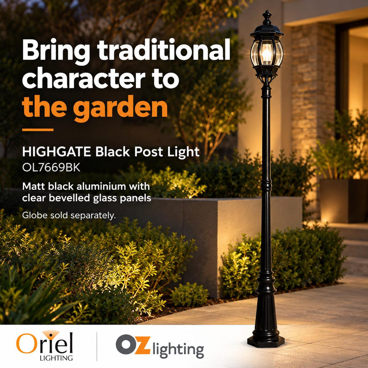 Oriel HIGHGATE Outdoor Post Light - Single Head Traditional Tall, IP44-Oriel Lighting-Ozlighting.com.au