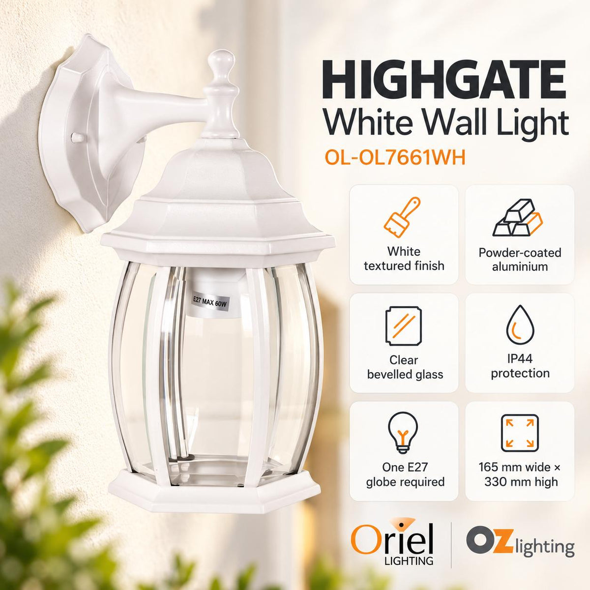 Oriel HIGHGATE Outdoor Wall Light - Max. 60W-Oriel Lighting-Ozlighting.com.au