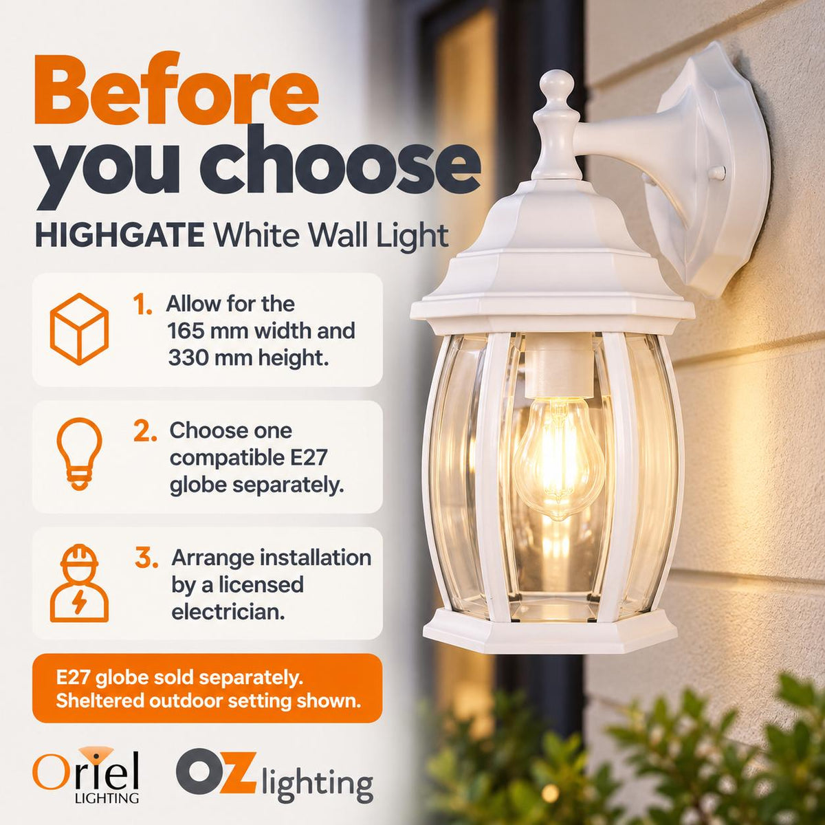 Oriel HIGHGATE Outdoor Wall Light - Max. 60W-Oriel Lighting-Ozlighting.com.au