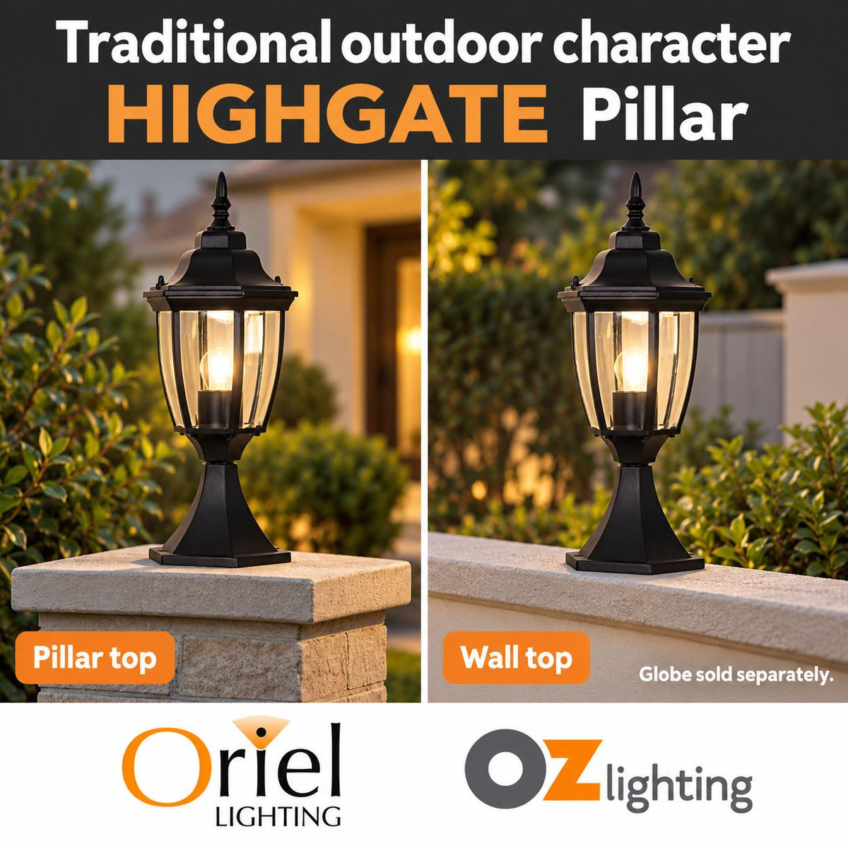 Oriel HIGHGATE Pillar Mounted Outdoor Light-Oriel Lighting-Ozlighting.com.au