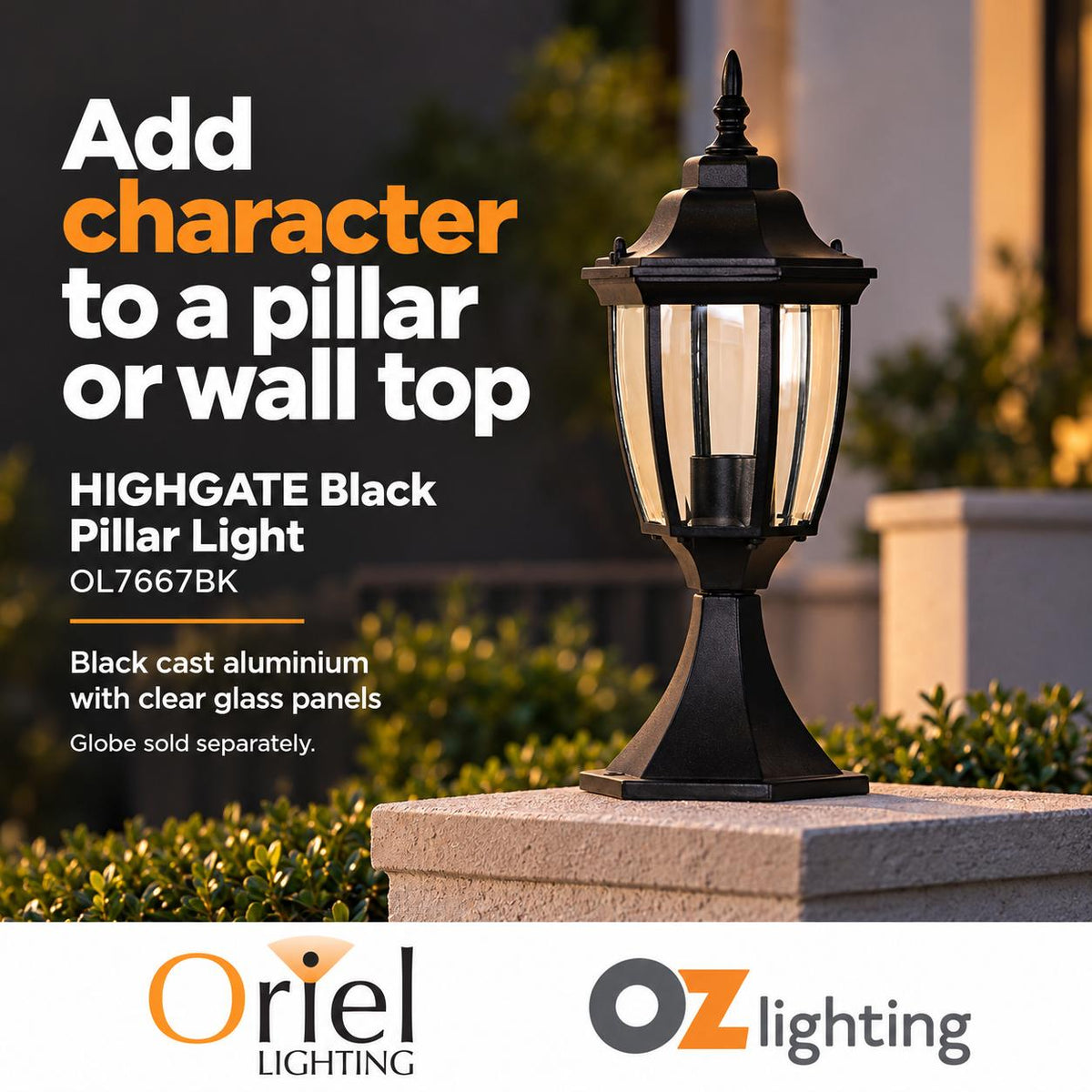 Oriel HIGHGATE Pillar Mounted Outdoor Light-Oriel Lighting-Ozlighting.com.au