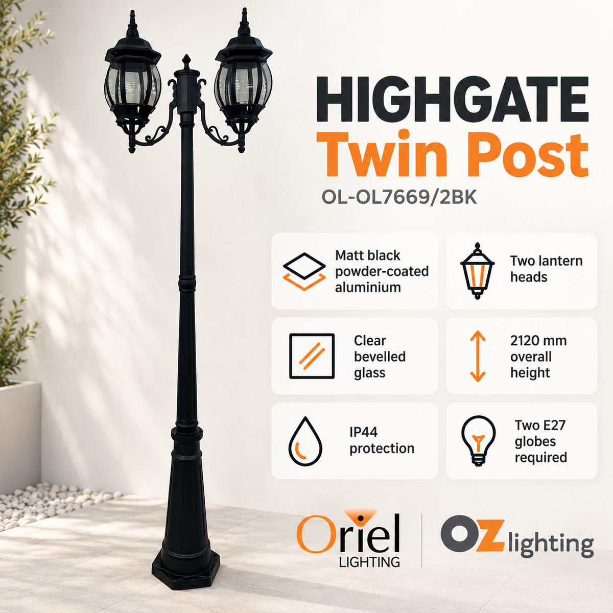Oriel HIGHGATE Twin Post-Oriel Lighting-Ozlighting.com.au