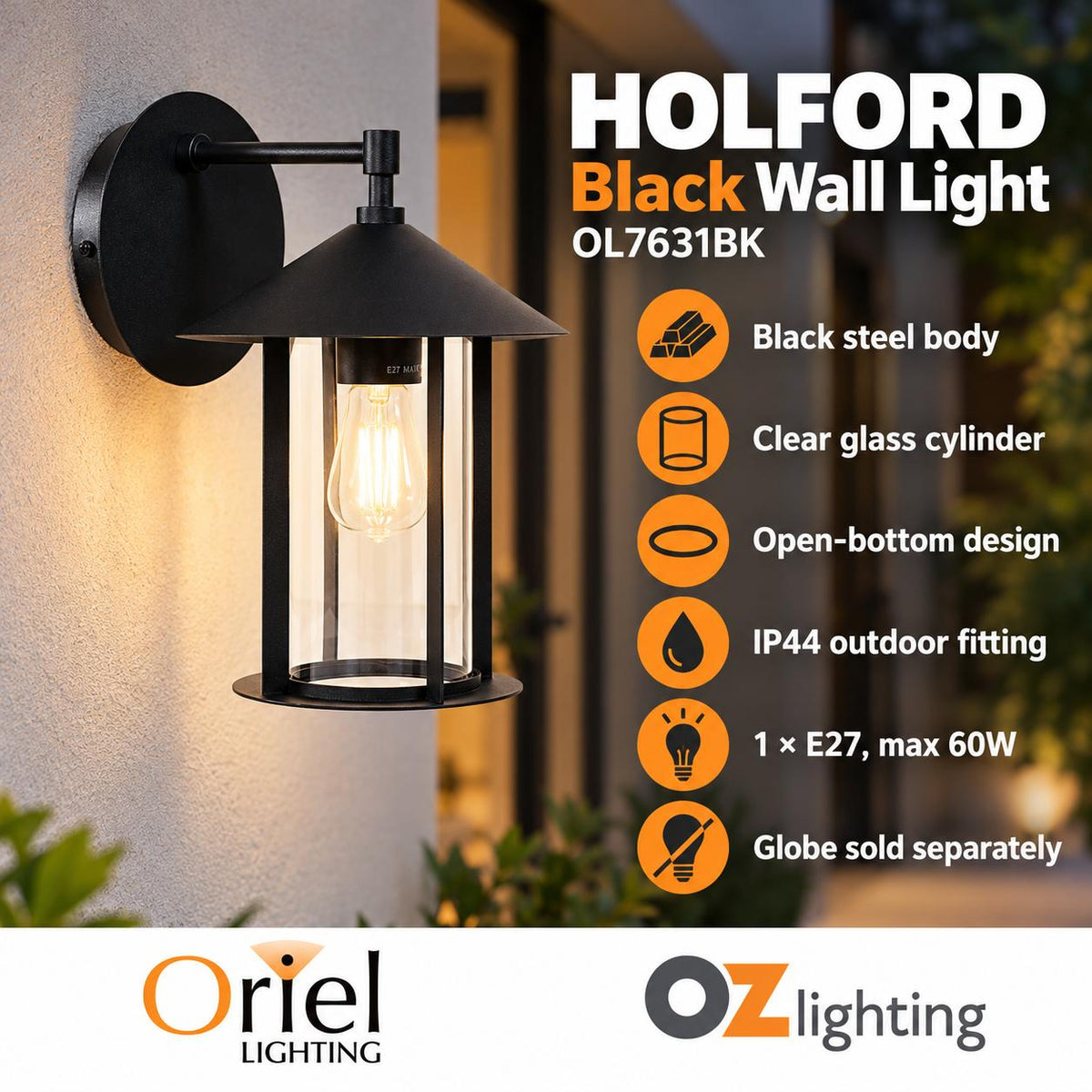 Oriel HOLFORD Outdoor Wall Light - Max. 60W-Oriel Lighting-Ozlighting.com.au