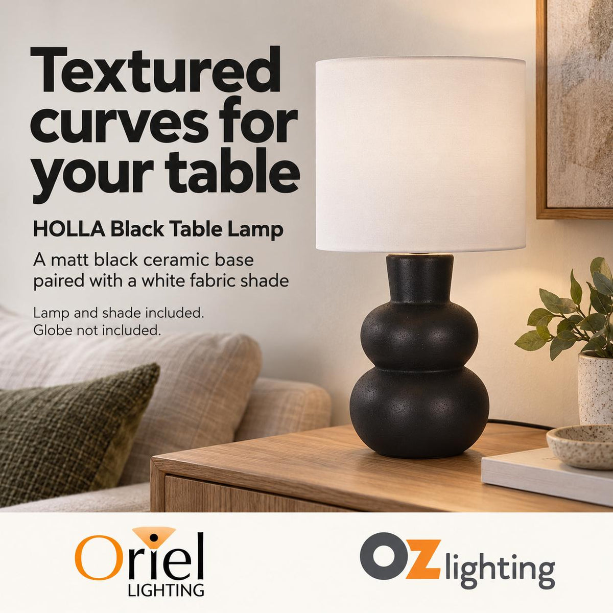 Oriel HOLLA Table Lamp - Ceramic Fabric Shade-Oriel Lighting-Ozlighting.com.au