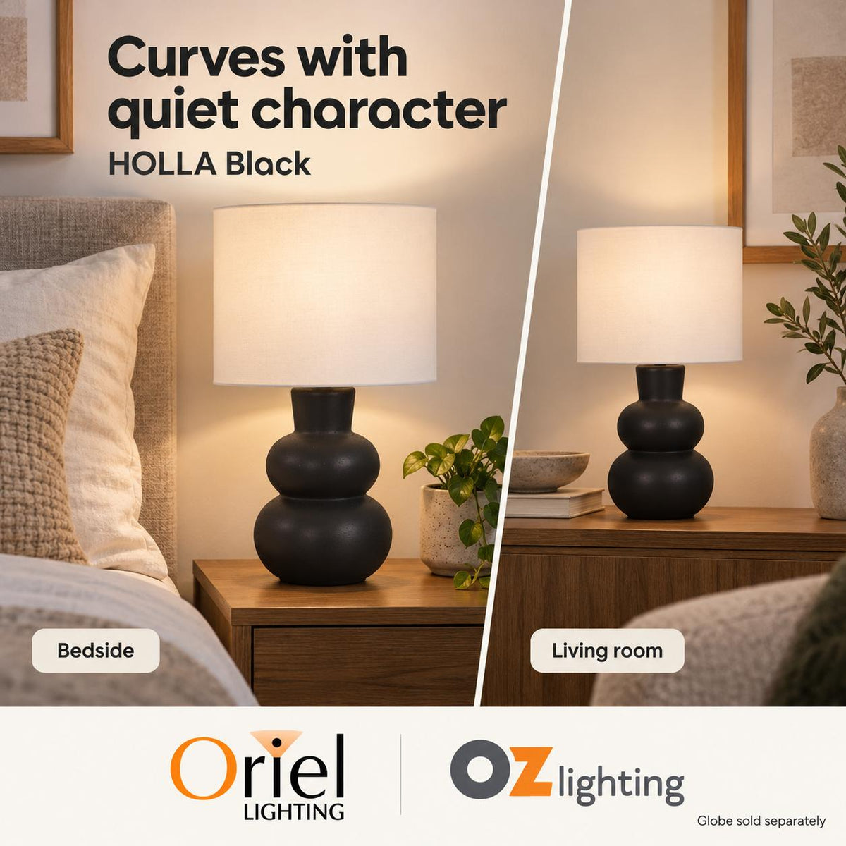 Oriel HOLLA Table Lamp - Ceramic Fabric Shade-Oriel Lighting-Ozlighting.com.au