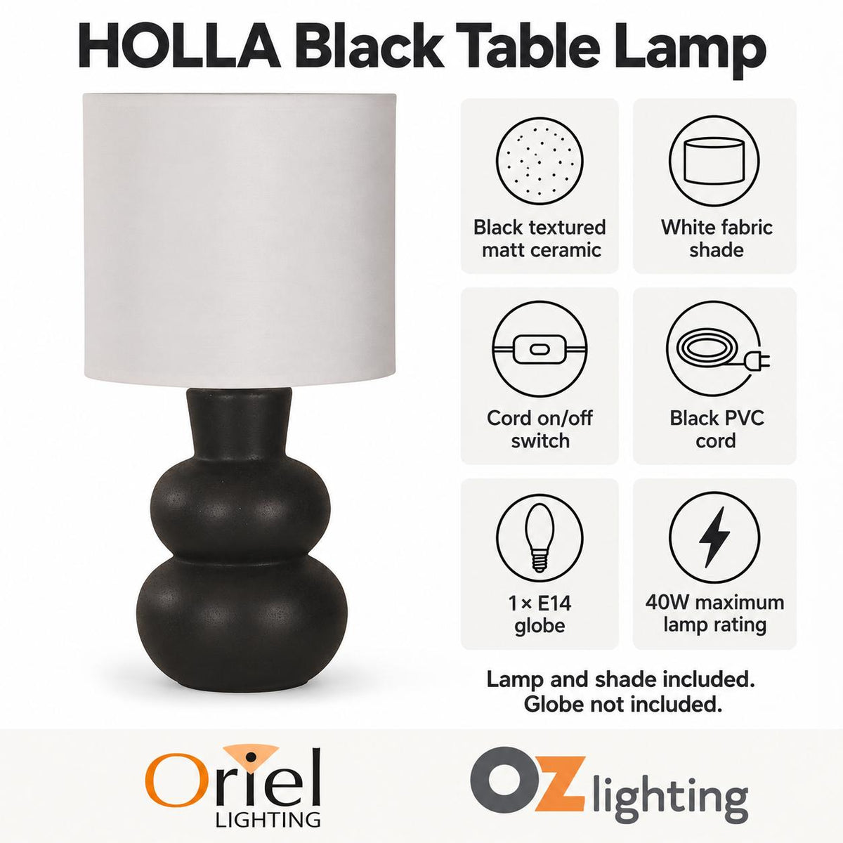 Oriel HOLLA Table Lamp - Ceramic Fabric Shade-Oriel Lighting-Ozlighting.com.au