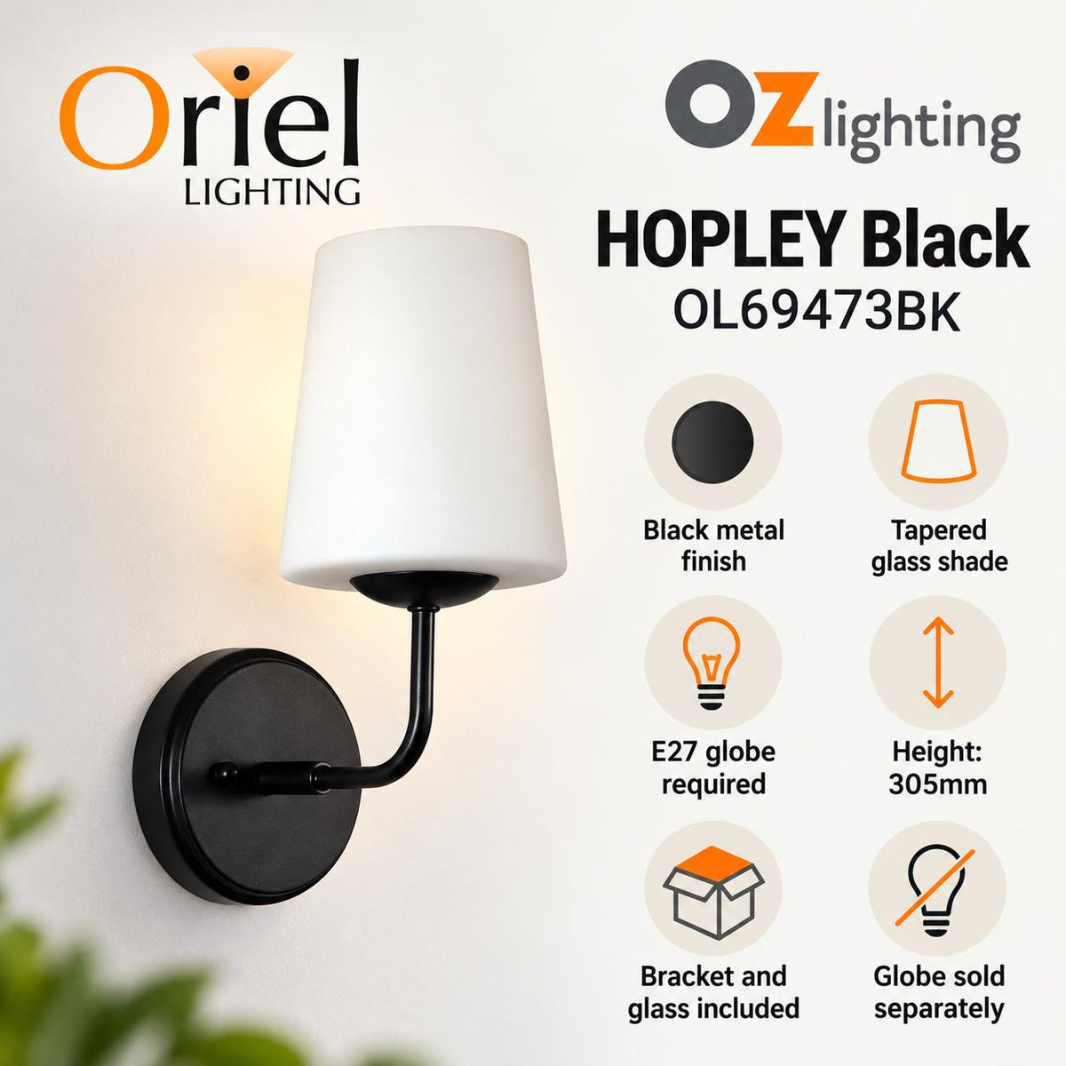 Oriel HOPLEY Wall Light - Glass-Oriel Lighting-Ozlighting.com.au