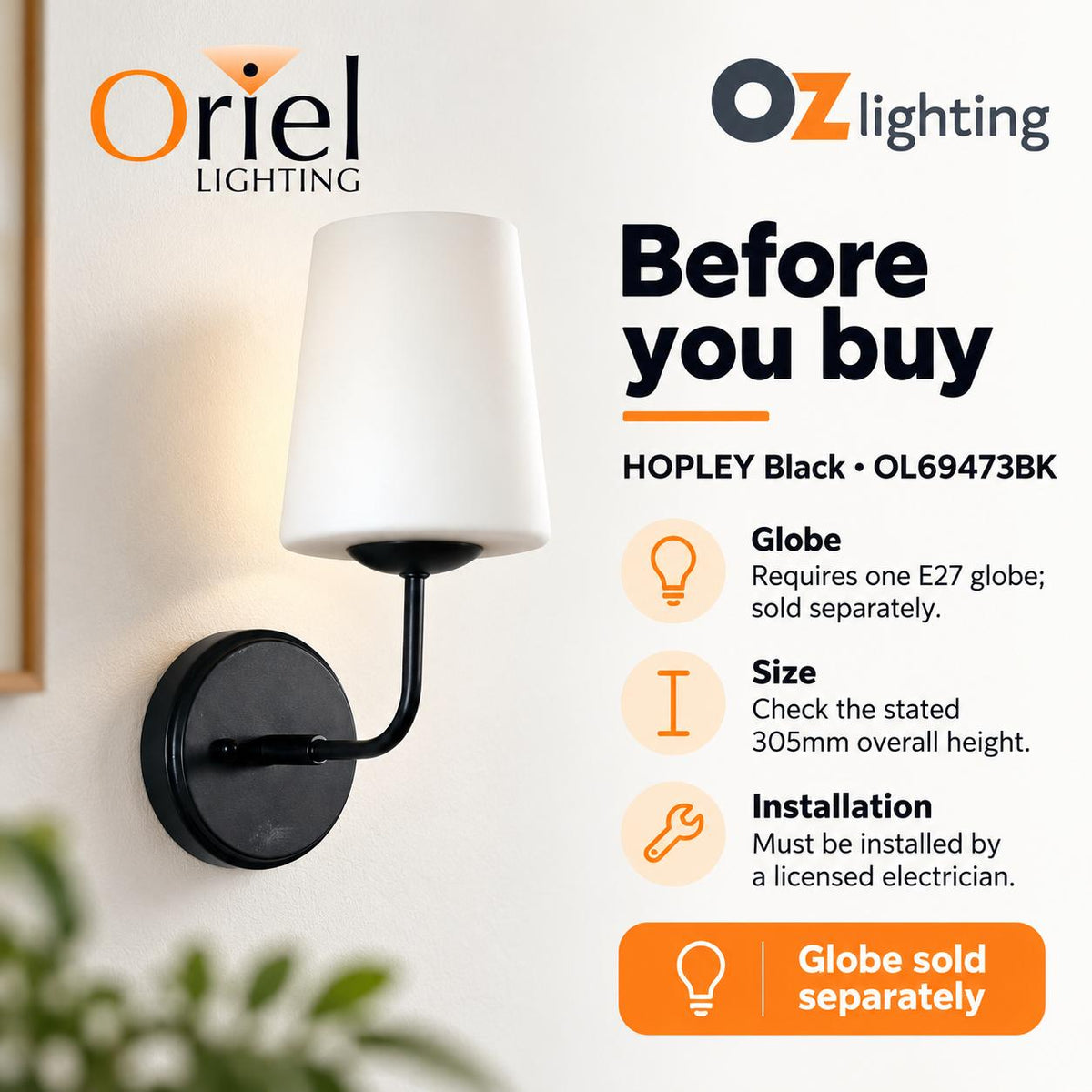 Oriel HOPLEY Wall Light - Glass-Oriel Lighting-Ozlighting.com.au