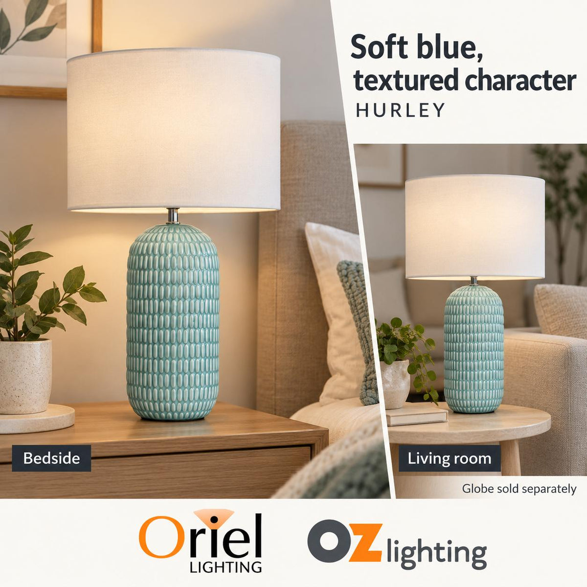 Oriel HURLEY Table Lamp - Ceramic, with Shade-Oriel Lighting-Ozlighting.com.au