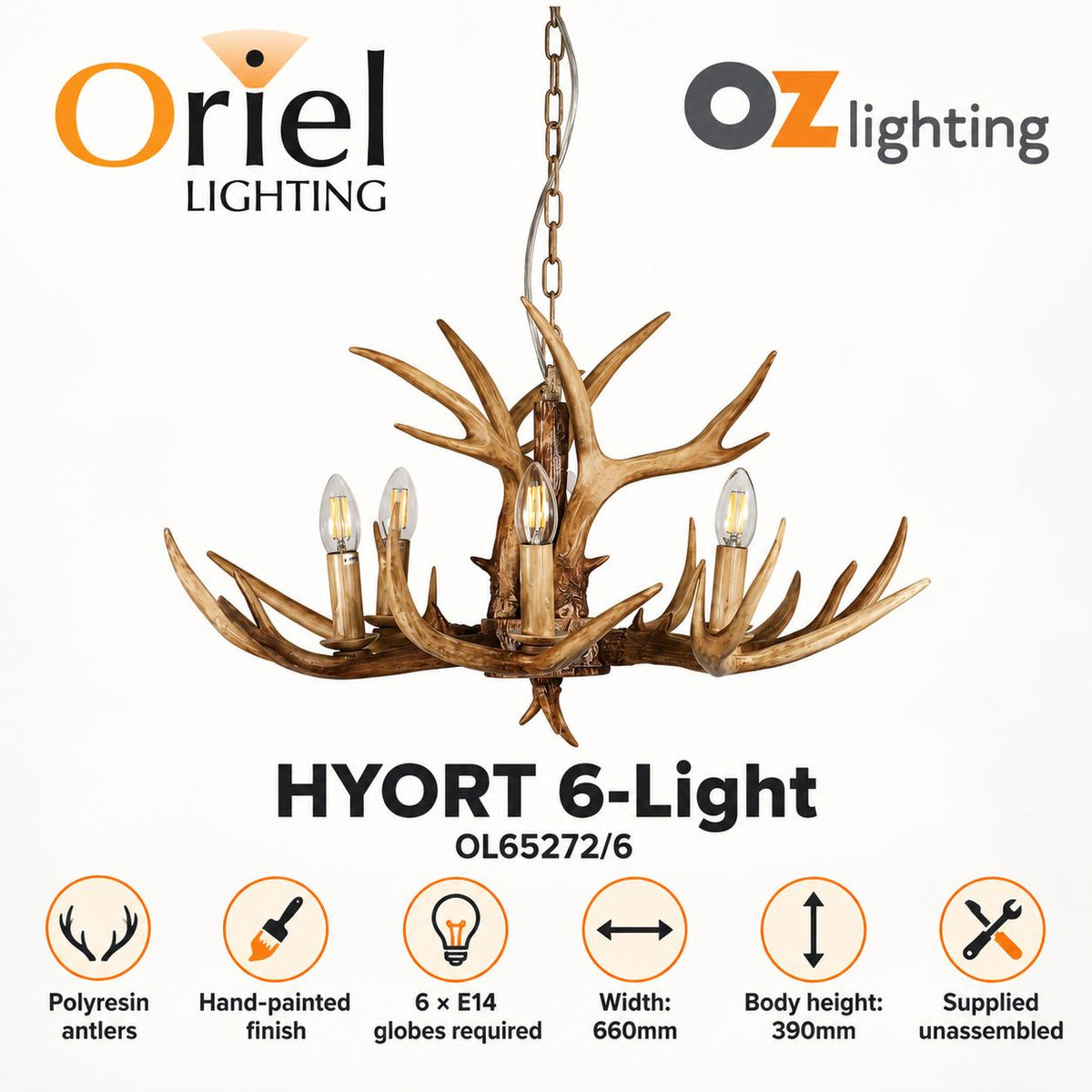 Oriel HYORT Pendant - 6/8 Light Hand-Painted PolyResin Designer Indoor-Oriel Lighting-Ozlighting.com.au