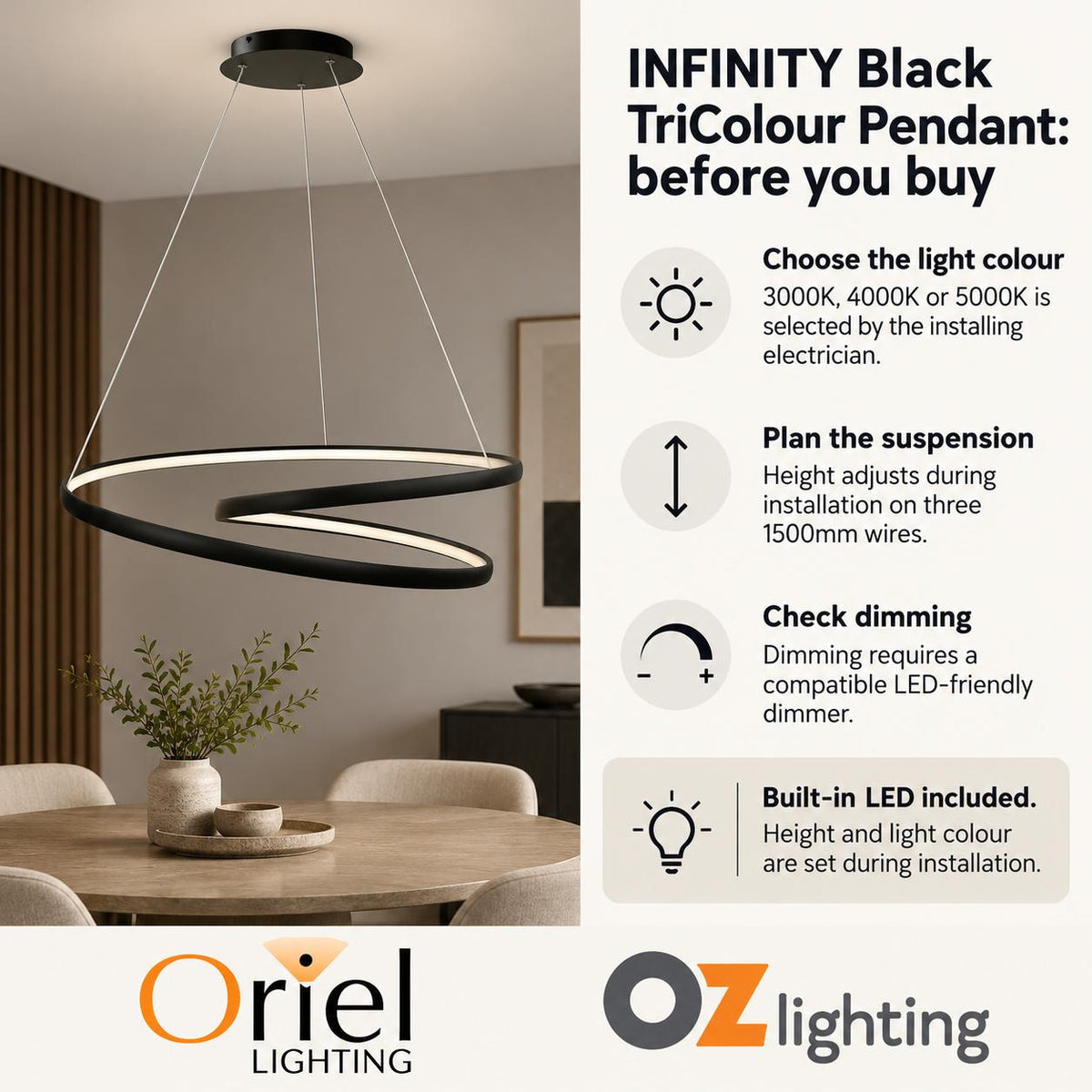 Oriel INFINITY LED Pendant - CTS Spiral-Oriel Lighting-Ozlighting.com.au