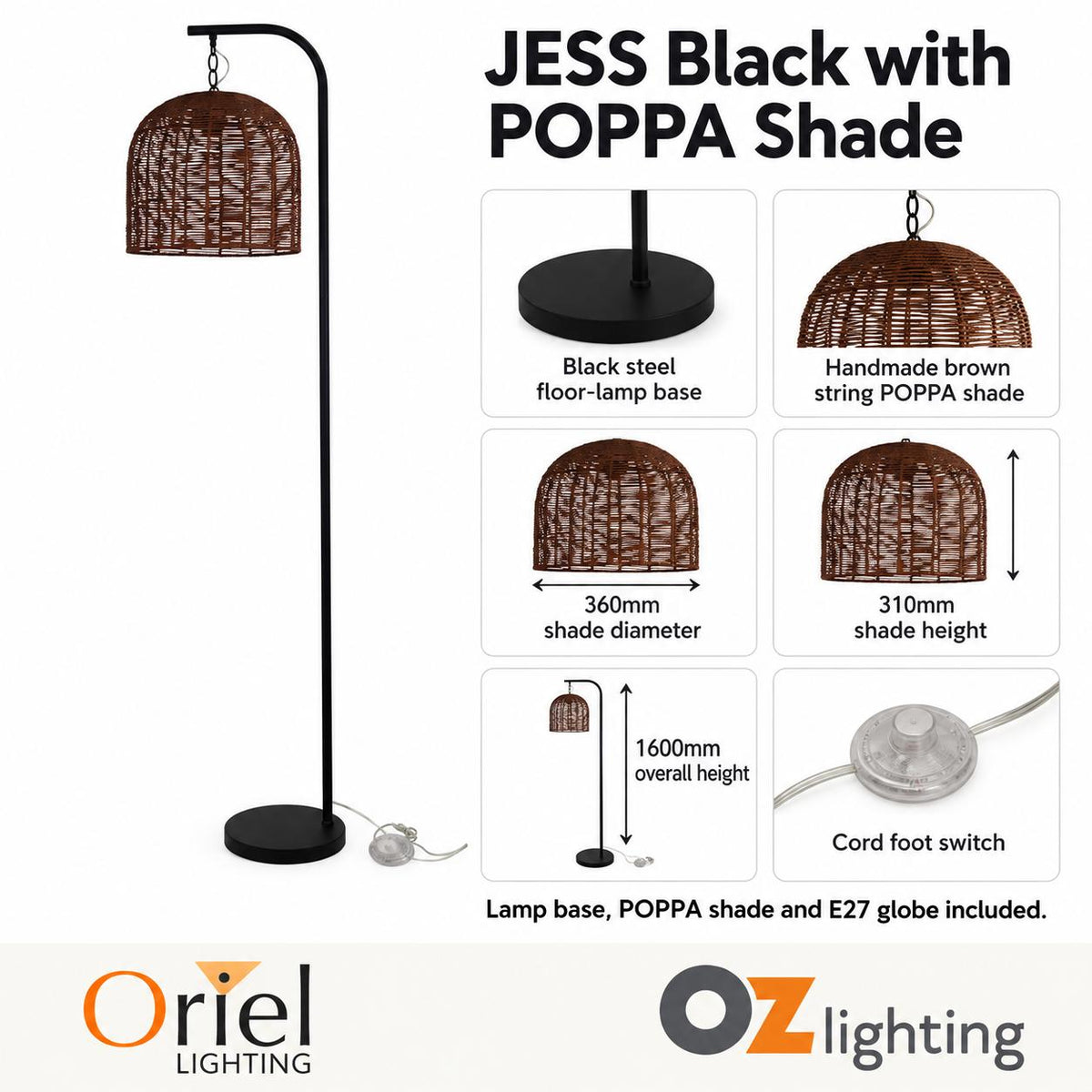 Oriel JESS Floor Lamp - Max. 60W-Oriel Lighting-Ozlighting.com.au
