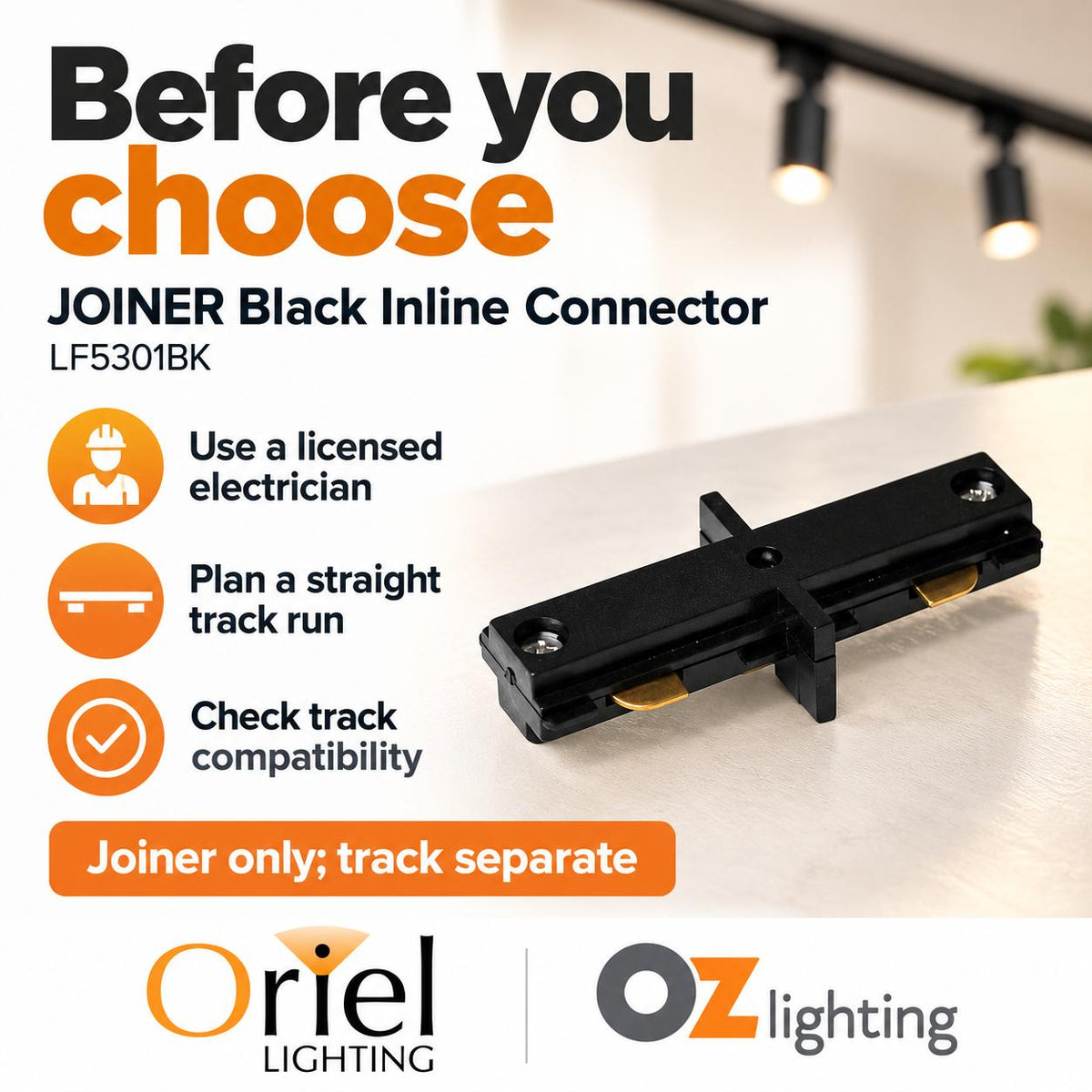 Oriel JOINER Track Joiner - Inline-Oriel Lighting-Ozlighting.com.au