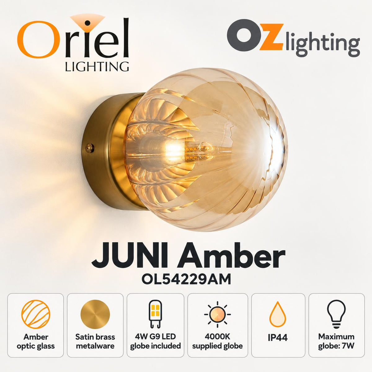 Oriel JUNI Wall Light - Coloured Glass Satin Brass-Oriel Lighting-Ozlighting.com.au