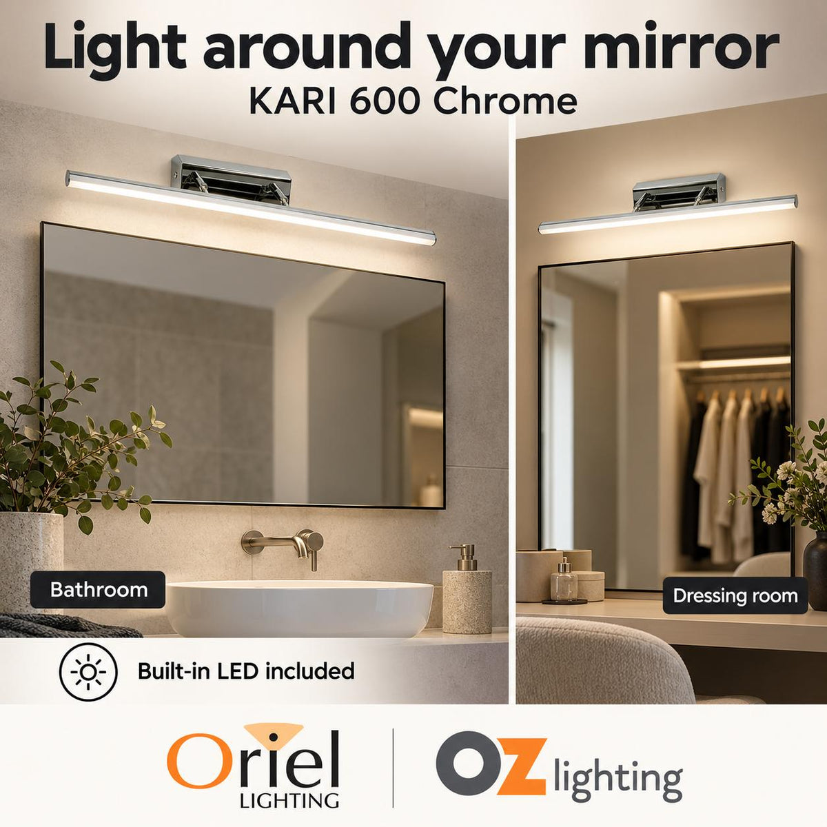 Oriel KARI Vanity Wall Light - 18W-Oriel Lighting-Ozlighting.com.au