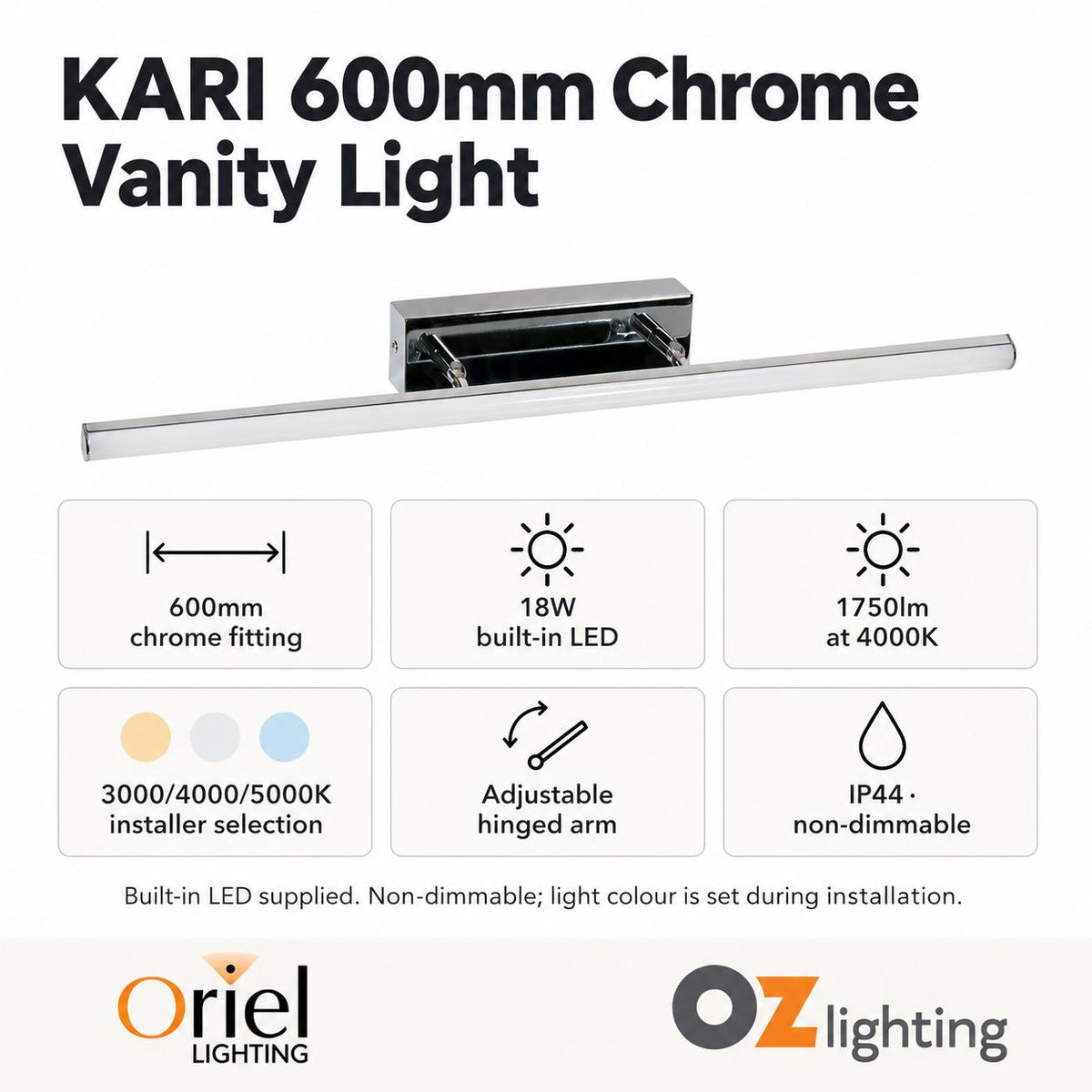 Oriel KARI Vanity Wall Light - 18W-Oriel Lighting-Ozlighting.com.au