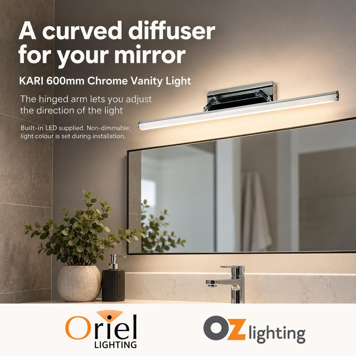 Oriel KARI Vanity Wall Light - 18W-Oriel Lighting-Ozlighting.com.au
