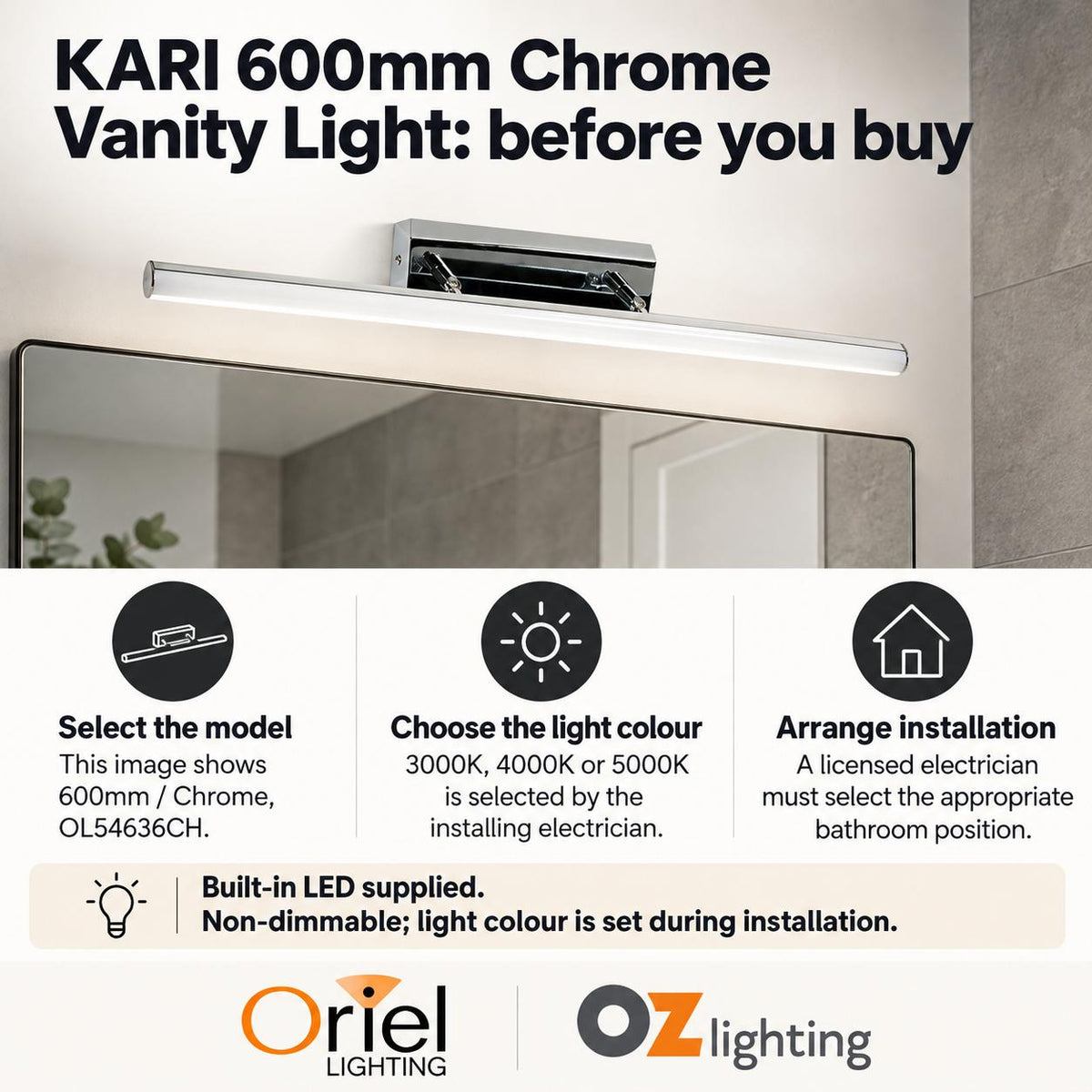 Oriel KARI Vanity Wall Light - 18W-Oriel Lighting-Ozlighting.com.au