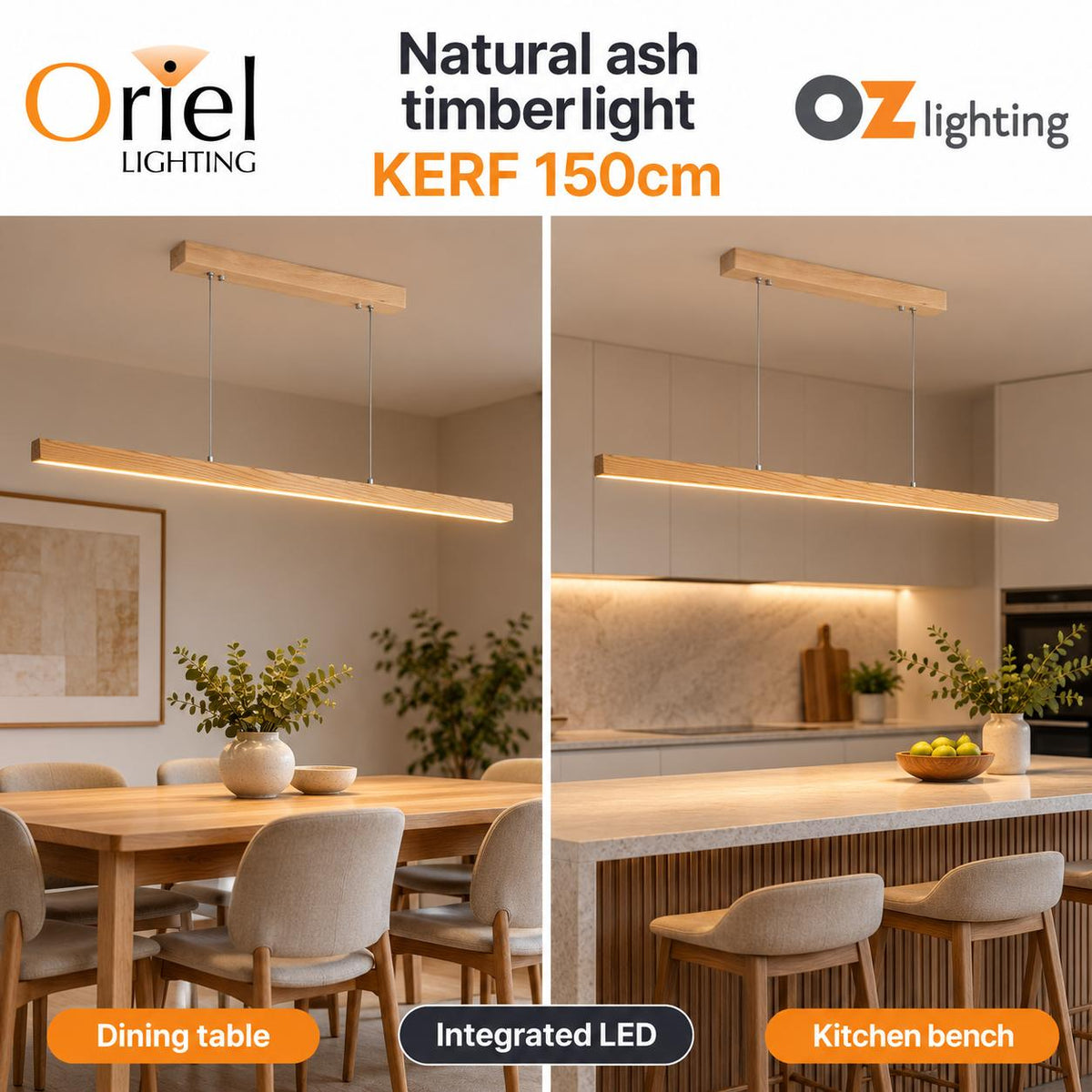 Oriel KERF Pendant - Ash Timber Colour Selectable-Oriel Lighting-Ozlighting.com.au