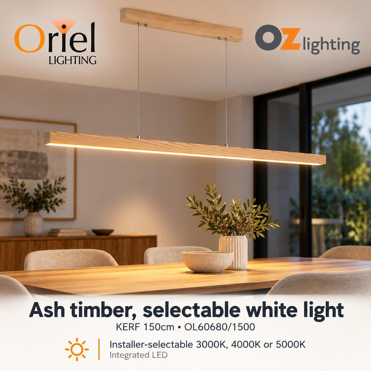 Oriel KERF Pendant - Ash Timber Colour Selectable-Oriel Lighting-Ozlighting.com.au