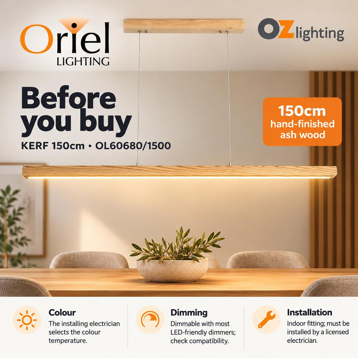 Oriel KERF Pendant - Ash Timber Colour Selectable-Oriel Lighting-Ozlighting.com.au