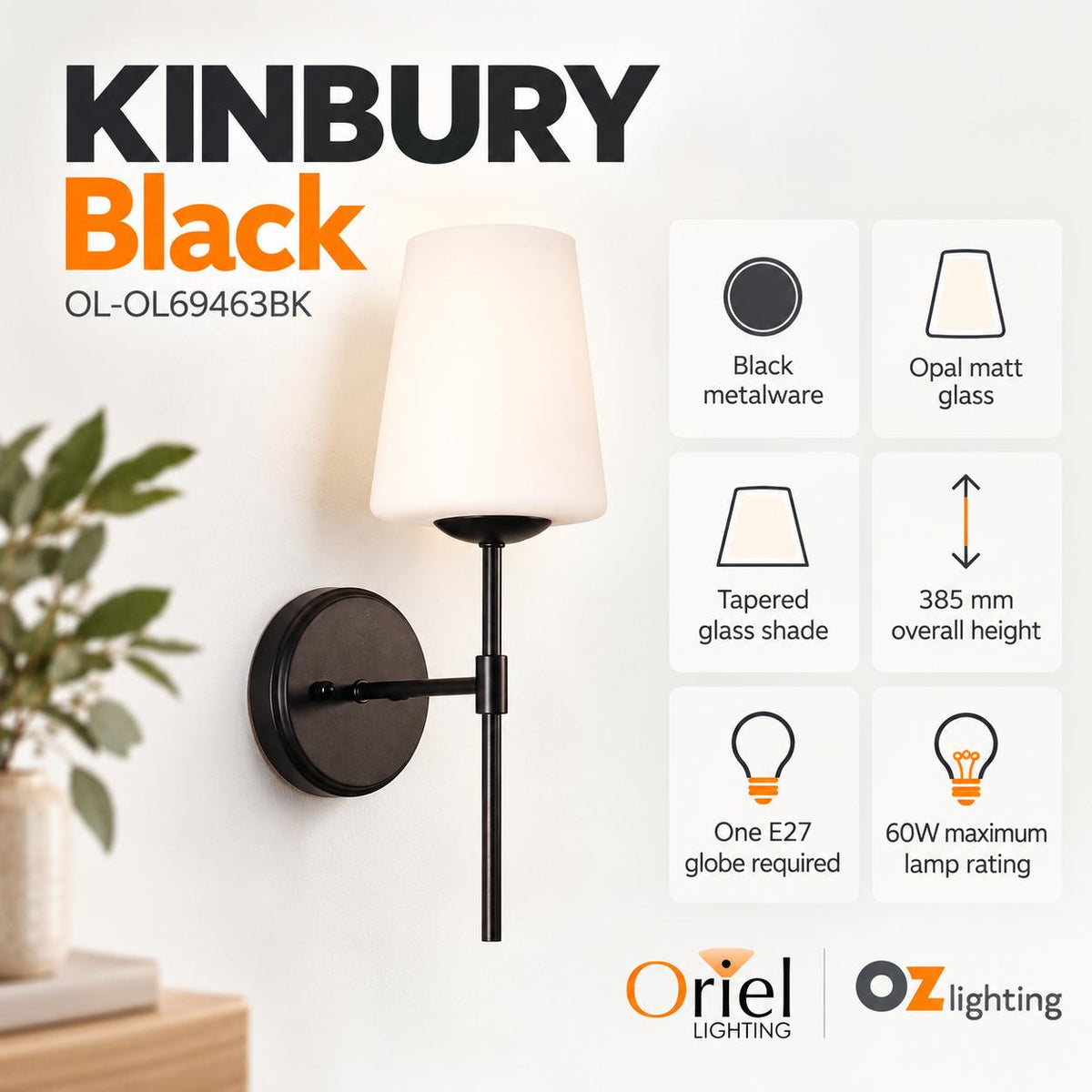 Oriel KINBURY Wall Light - Glass-Oriel Lighting-Ozlighting.com.au