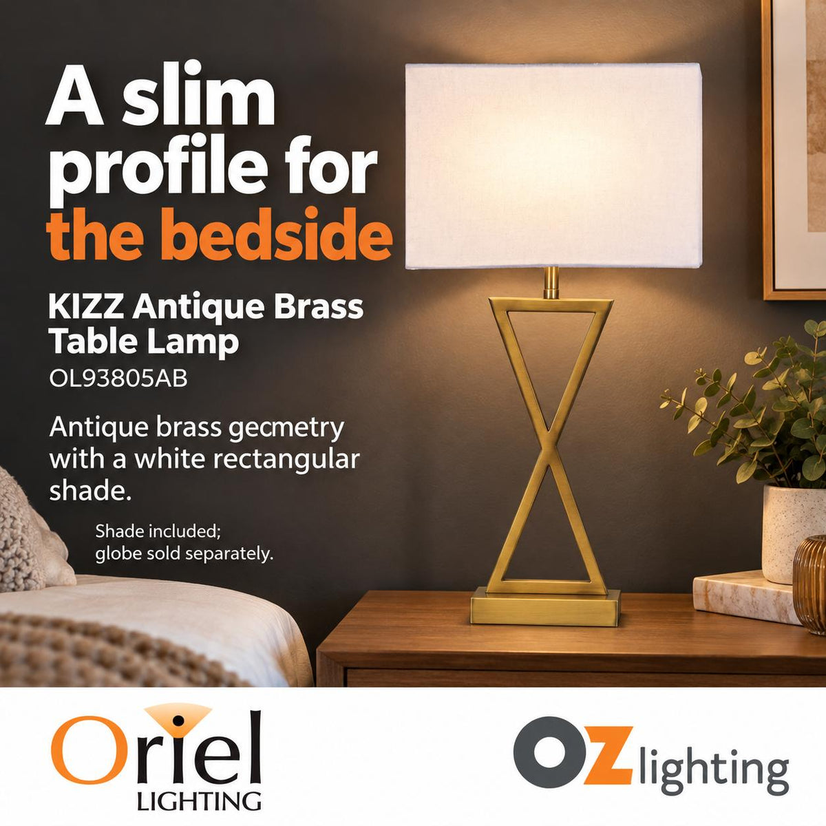 Oriel KIZZ Table Lamp - Stylish Bedside, Brass-Oriel Lighting-Ozlighting.com.au