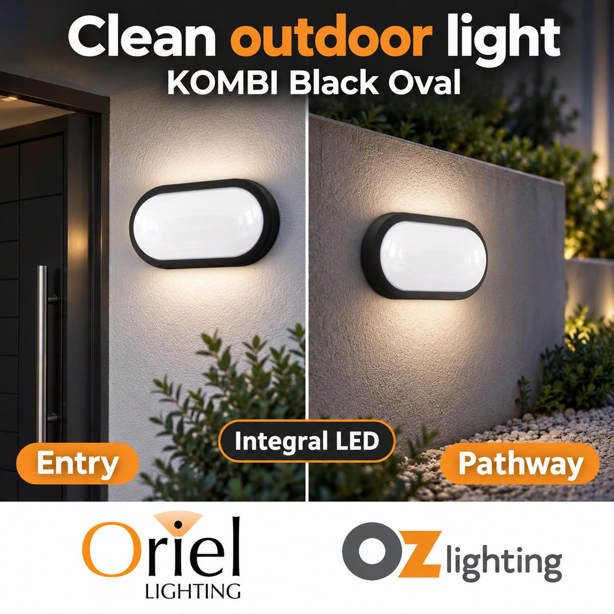 Oriel KOMBI/OSSEN Outdoor LED Bunker Light - 8W, Round/Oval Double Insulated Bulkhead, IP54, 4000K-Oriel Lighting-Ozlighting.com.au