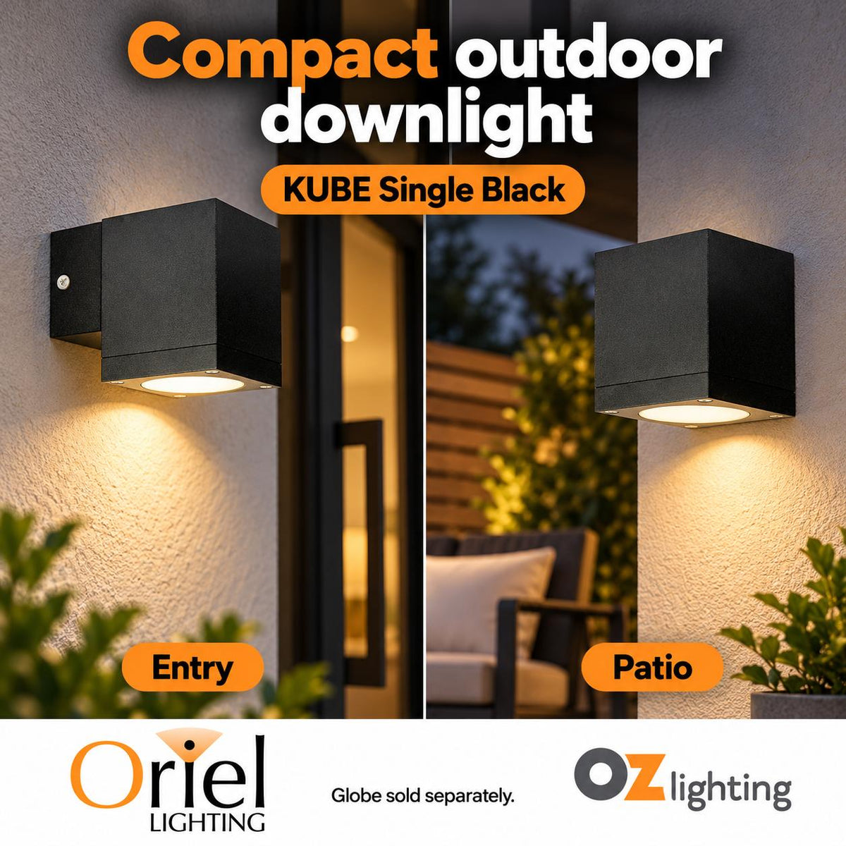 Oriel KUBE Outdoor Wall Light - IP65, Black-Oriel Lighting-Ozlighting.com.au
