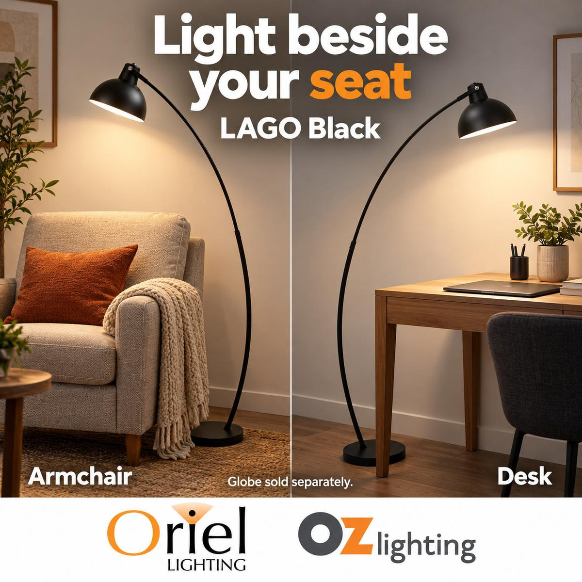 Oriel LAGO Floor Lamp - Black and White-Oriel Lighting-Ozlighting.com.au