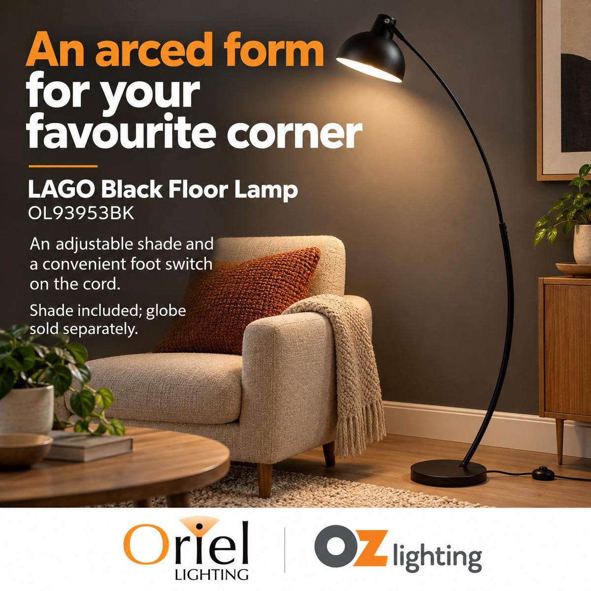 Oriel LAGO Floor Lamp - Black and White-Oriel Lighting-Ozlighting.com.au