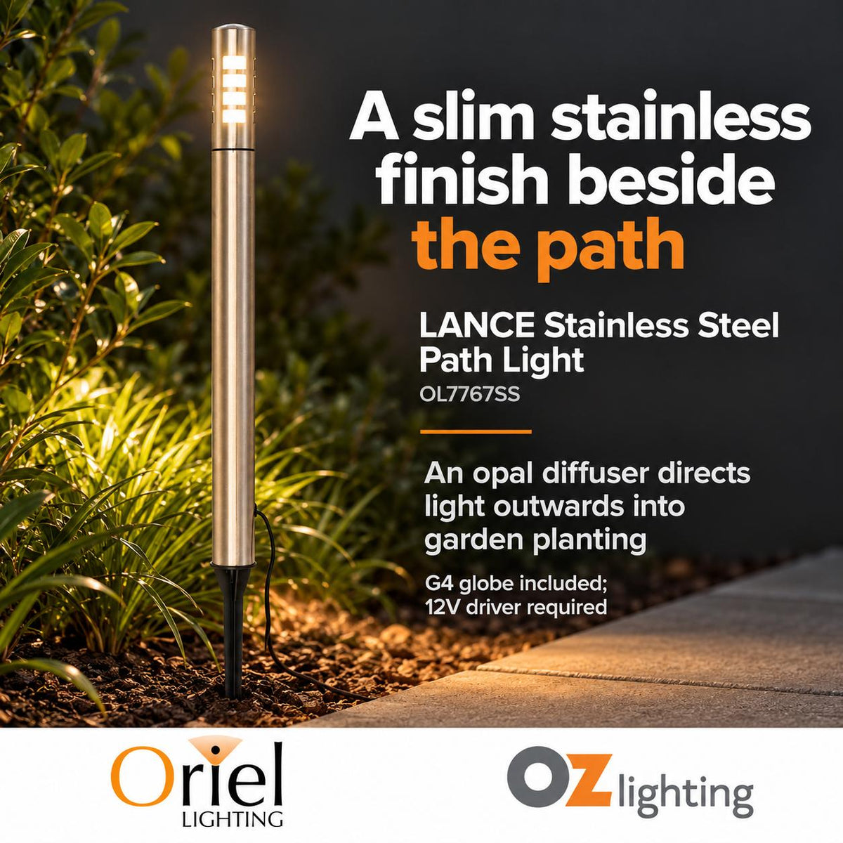 Oriel LANCE Outdoor Spike Light - G4 12V DC Garden, IP44 - DRIVER REQUIRED-Oriel Lighting-Ozlighting.com.au